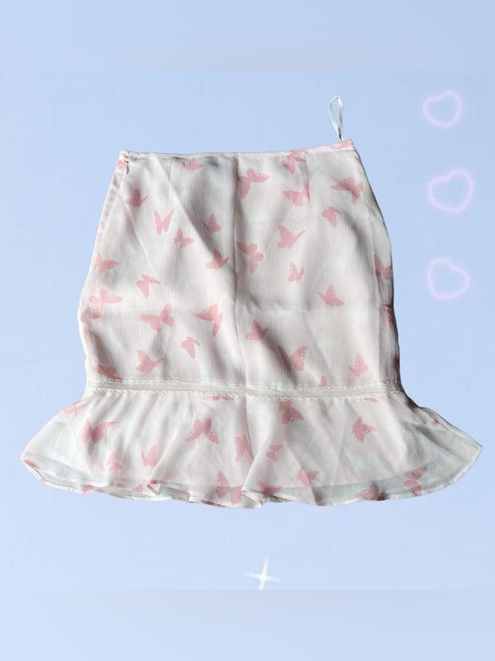Women’s Pink Butterfly Print Ruffle Hem Skirt